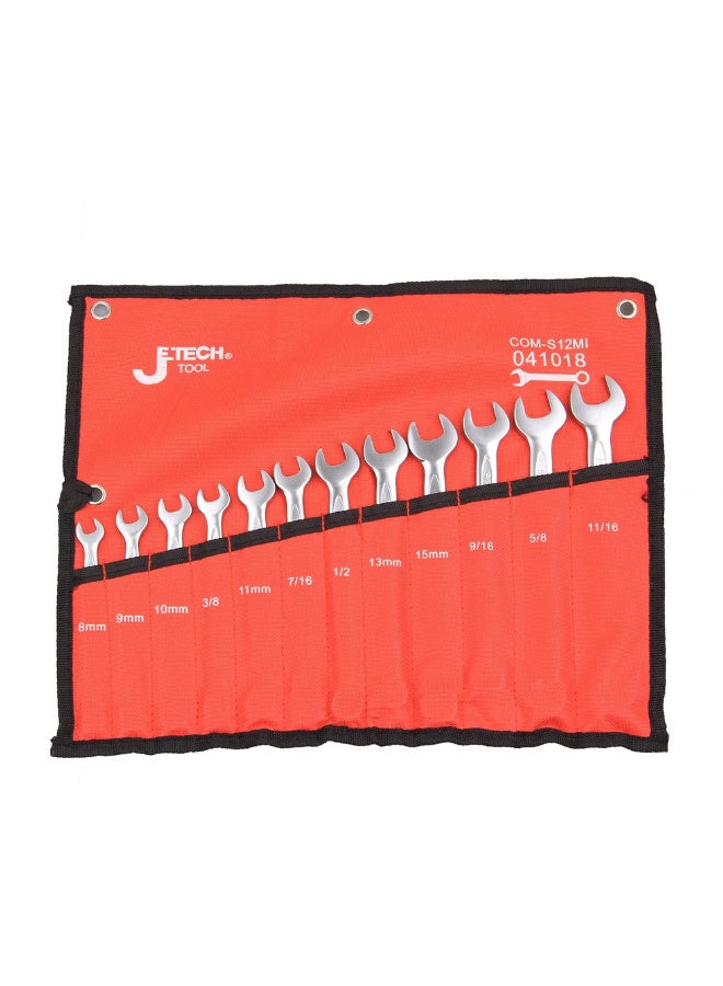 jetechtool Jetech Combination Wrench Set 12-Piece SAE and Metric, Industrial Grade Chrome Vanadium Steel Spanner Set with 12-Point Offset Design, 15-Degree Angle - COM-S12MI - Image 1